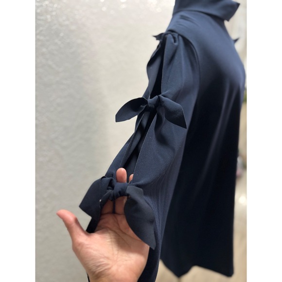 Alex Marie Nina Mystic Navy Blue High Neck Bow Sleeve Dress Size 12 - Picture 2 of 10